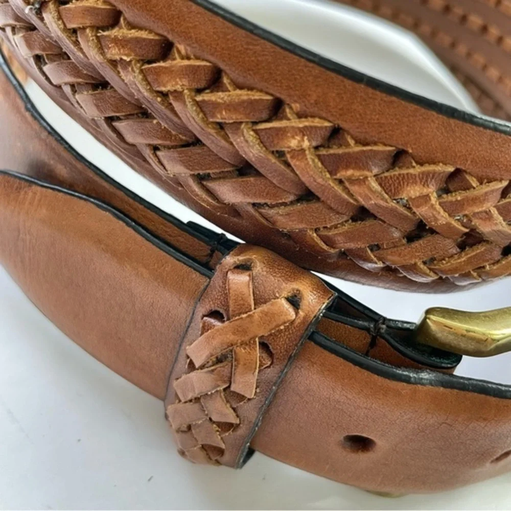 Columbia Tan Leather Braided‎ Woven Size 38 Men’s Belt